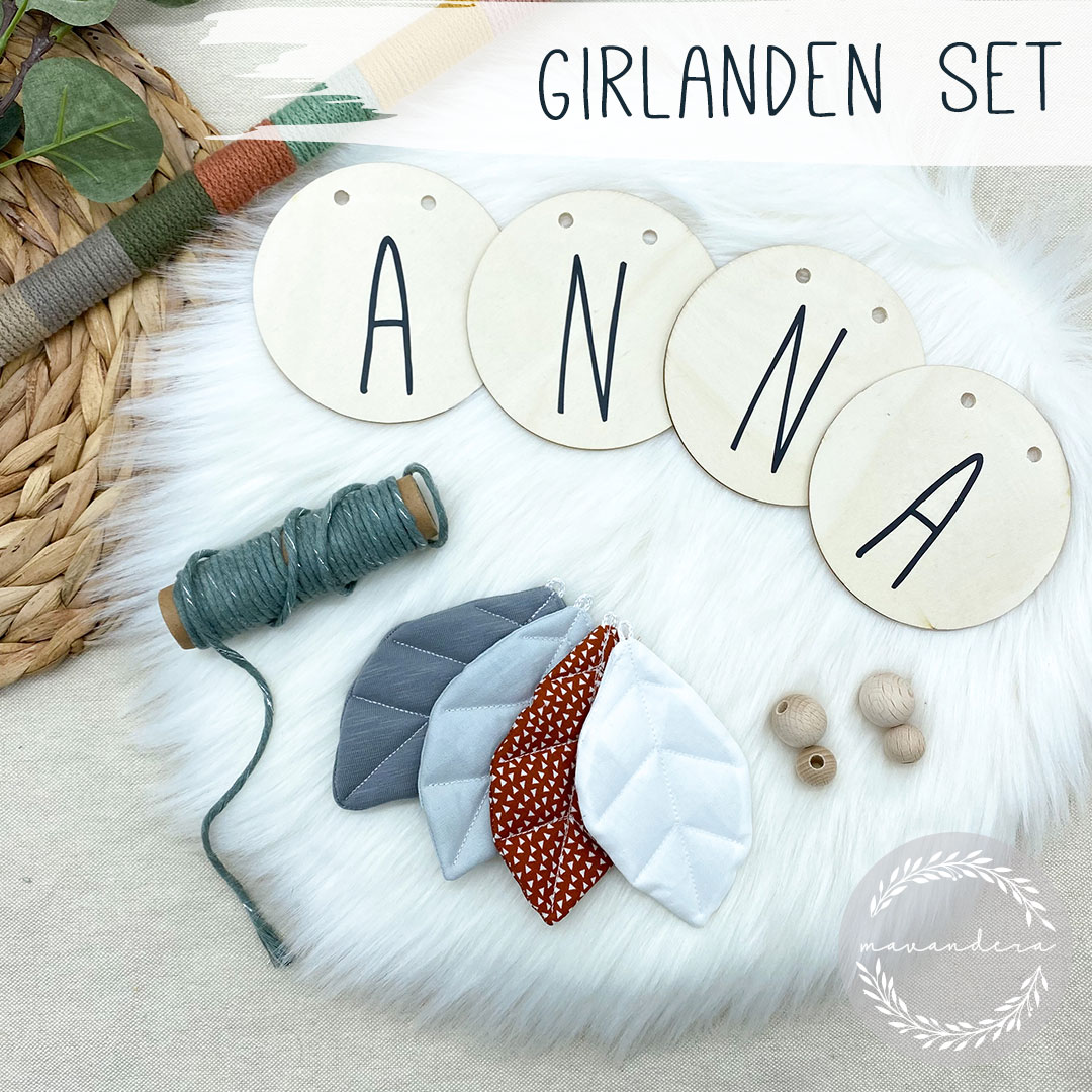 01-7012 Girlande-dgrau-hgrau-rost-weiß DIY Girlande | Set in grau.rost.weiß – Bild 1