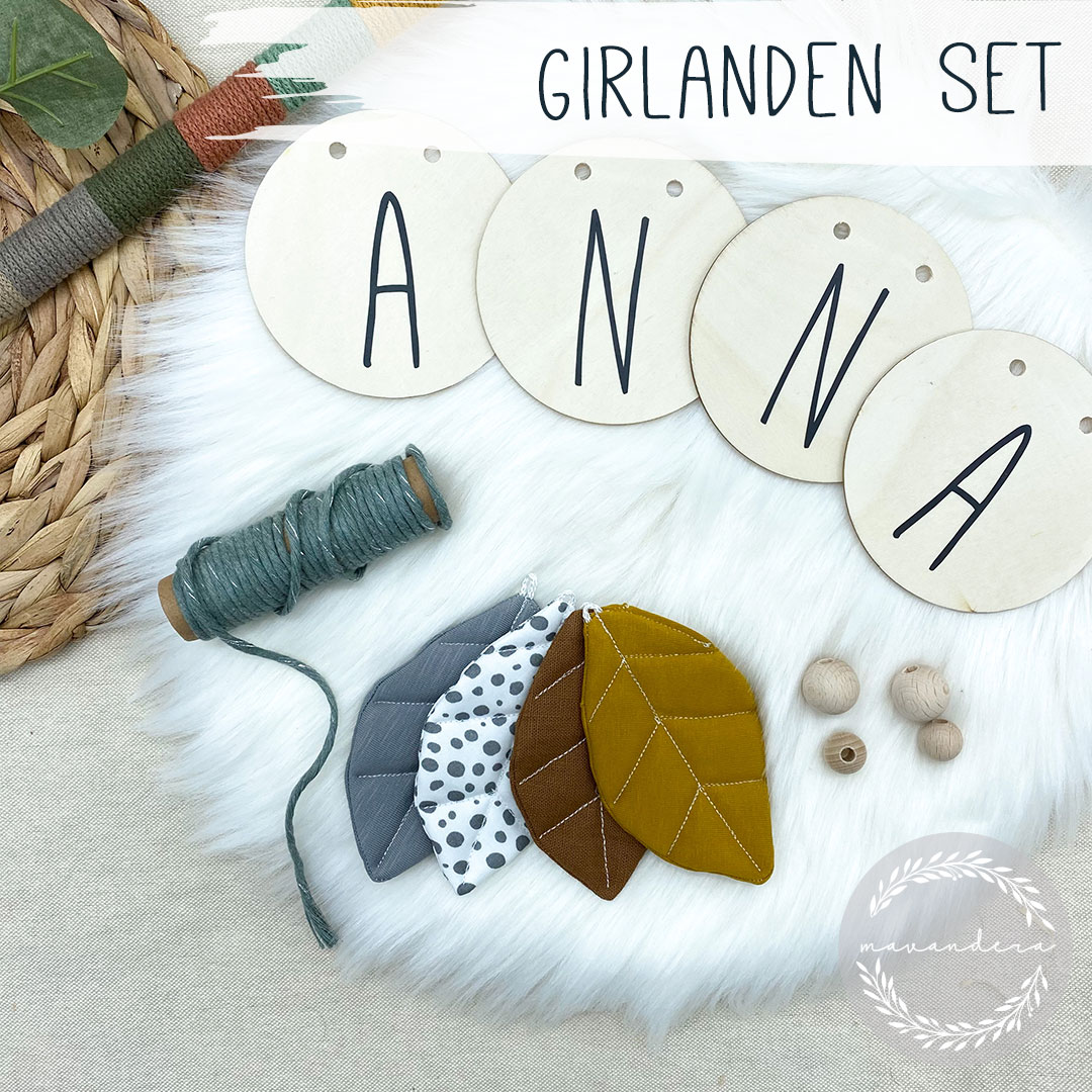 01-7013 Girlande-grau-pinkte-braun-senf DIY Girlande | Set in grau.punkte.braun.senf – Bild 1