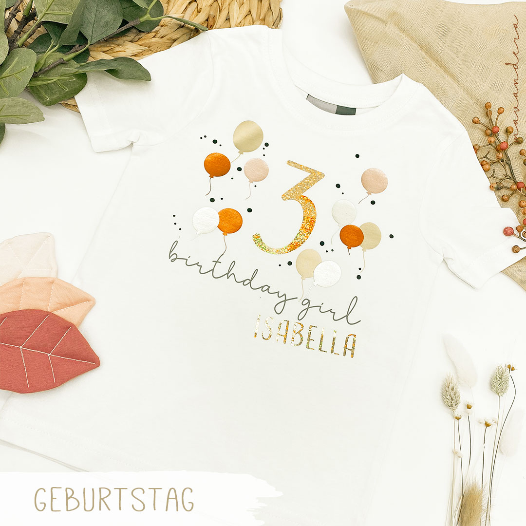 Luftballon-3 Birthday GIRL | Shirt oder Body (lang/kurz) – Bild 1
