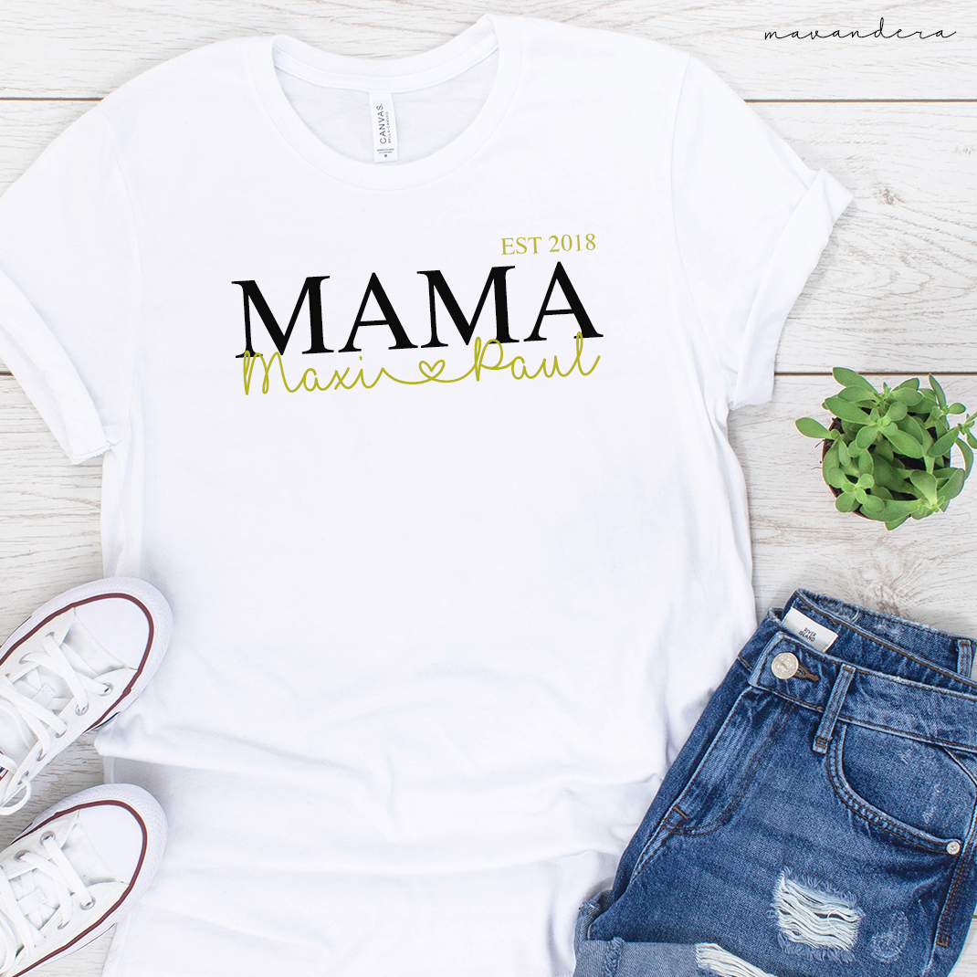 Mama-herzschrift MOM.EST - Herz | Shirt, Sweater, Hoodie, Tasche – Bild 1