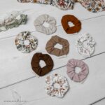 Scrunchie - handmade | Vintage flowers beige braun retro + Stirnband