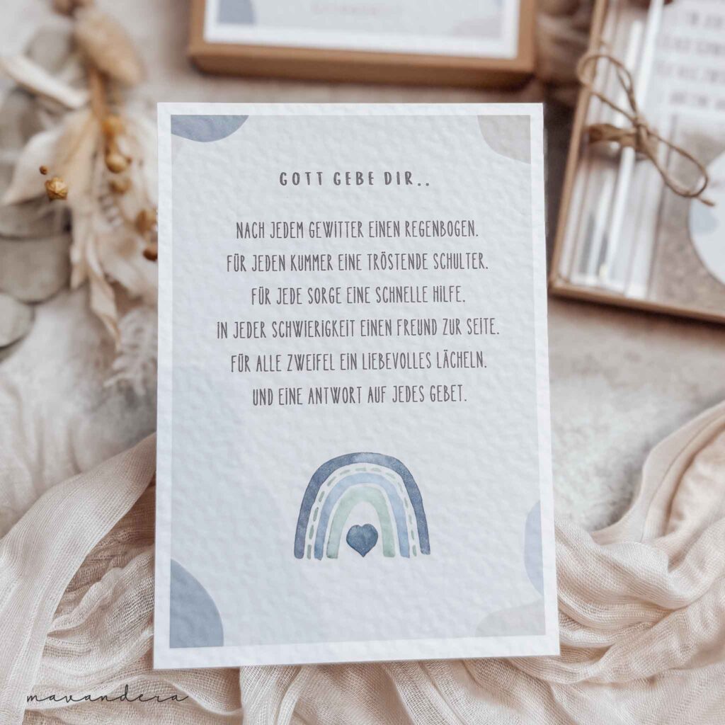 Taufkarten Geschenkbox - Inspirierende Karten Mit Blauem Muster, 12 Karten + Umschläge, Perfekt Für Tauffeste