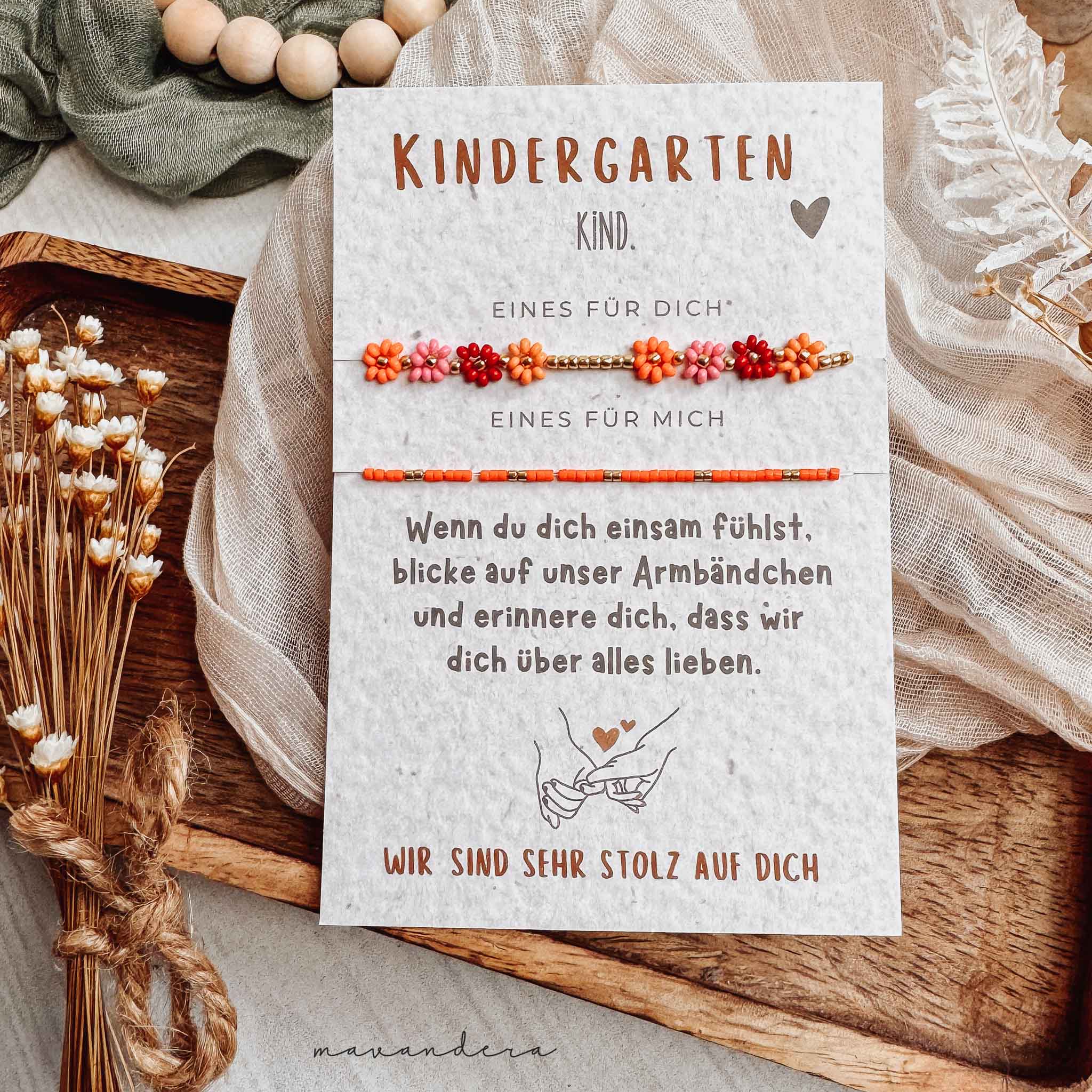 Kiga Armband Set Blumen+orange Kindergartenkind KOMBI 2er Set - Armband mit Karte | Blumen bunt + orange basic – Bild 1