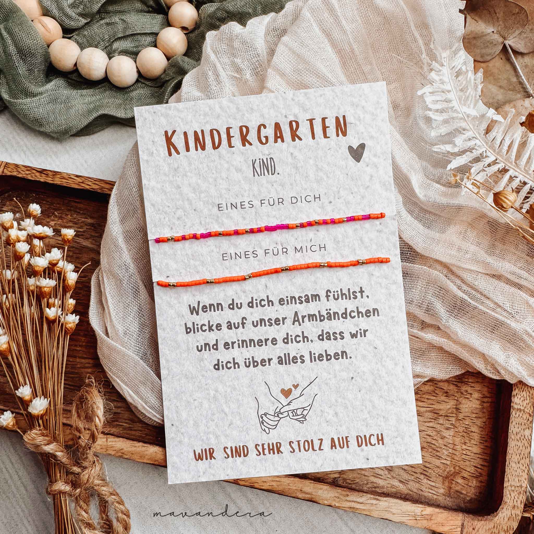 Kiga Armband Set orange:pink Kindergartenkind KOMBI 2er Set - Armband mit Karte | pink/orange basic – Bild 1