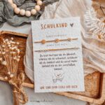 Schulkind KOMBI 2er Set - Armband mit Karte | Blumen beige + beige basic