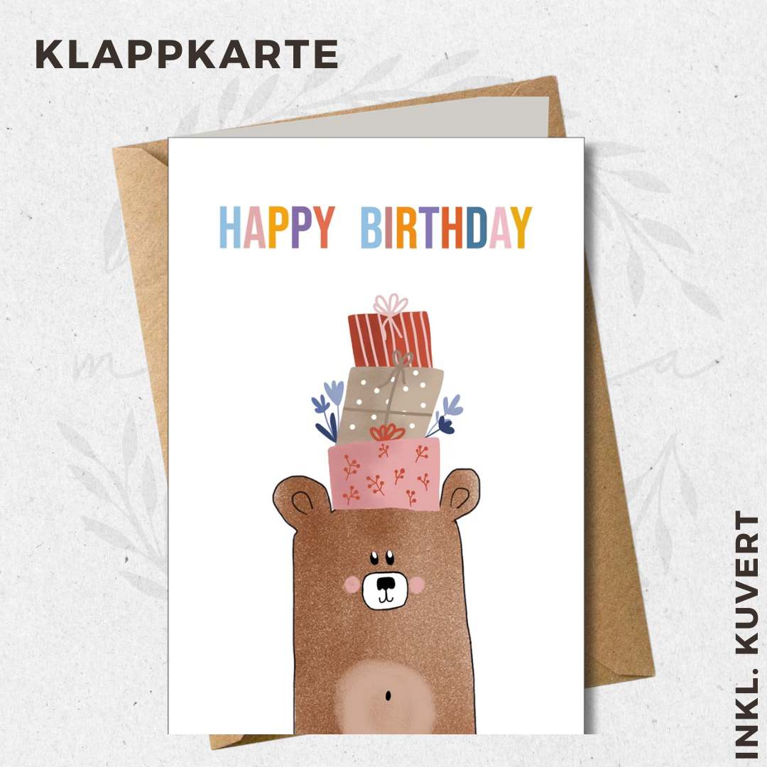 Klappkarte - Blumenb (4) Geburtstag Geschenke-Bär | Klapp-Karte inkl. Briefumschlag – Bild 1