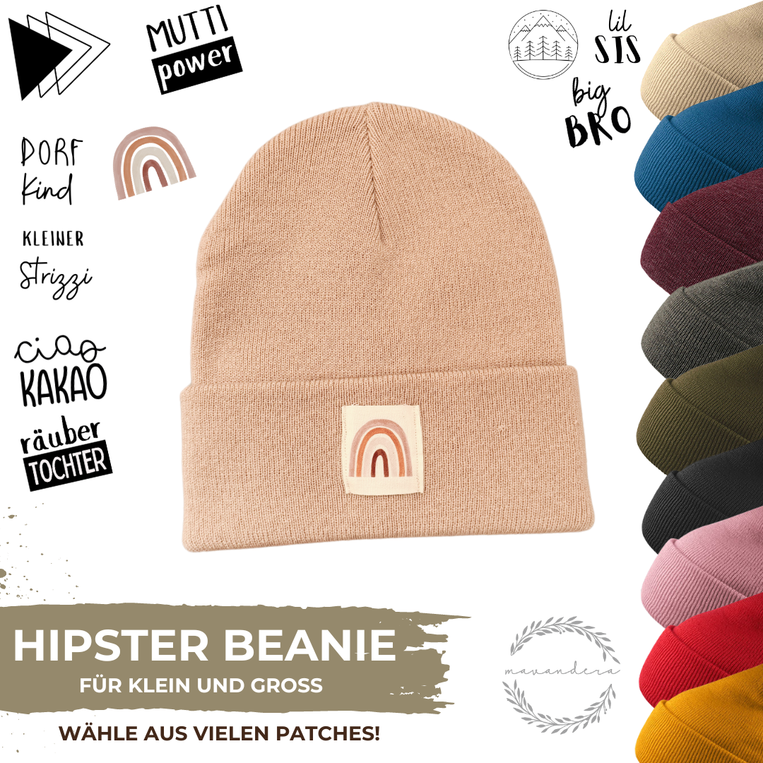 hipster BEANIE übersicht Hipster Beanie mit Patch für Klein & Groß – Bild 1