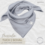 Musselin Tuch | Schal - GRAU | Halstuch für Babys, Kinder & Erwachsene aus Baumwolle
