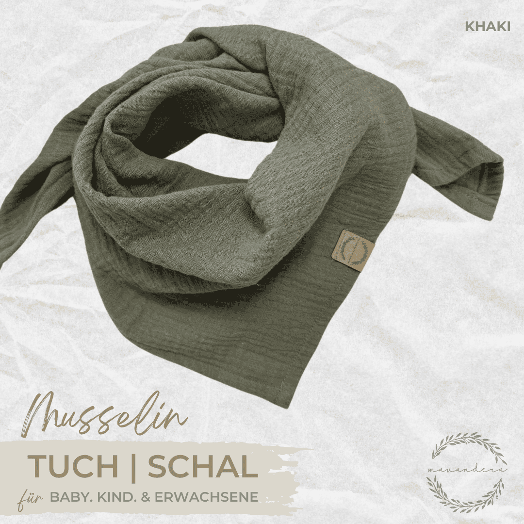 Musselin 2025 - khaki Musselin Tuch | Schal - KHAKI | Halstuch für Babys, Kinder & Erwachsene aus Baumwolle – Bild 1
