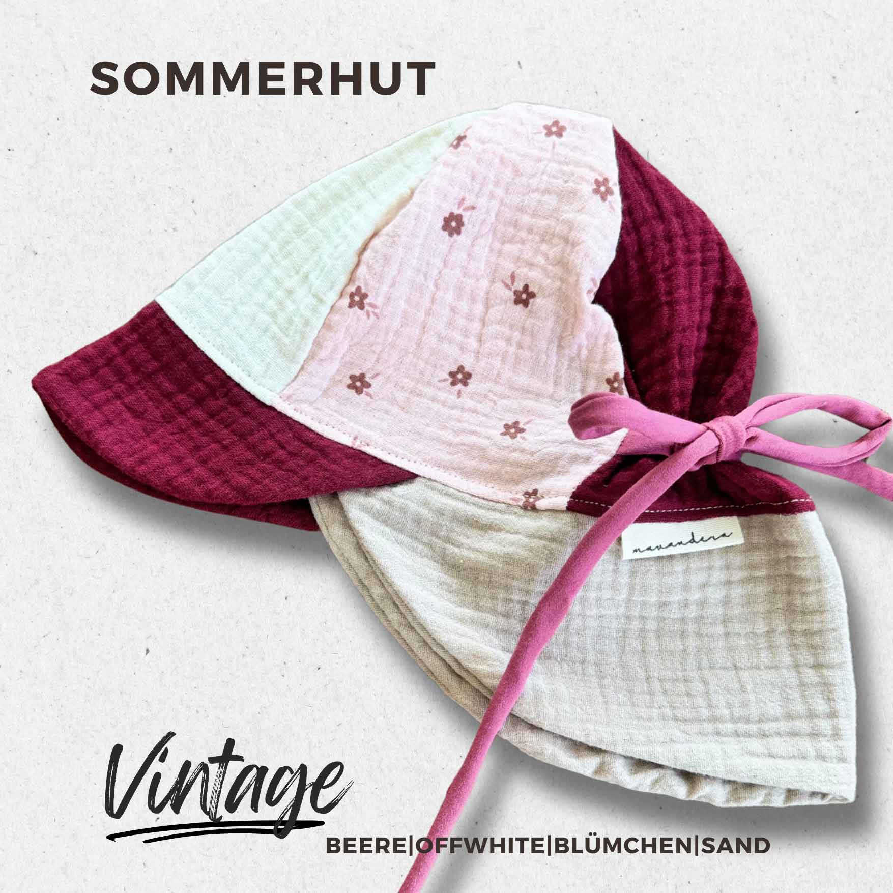 BEERE_OFFWHITE_BLueMCHEN_SAND Sommerhut - Musselin VINTAGE.style | BEERE|OFFWHITE|BLÜMCHEN|SAND – Bild 1