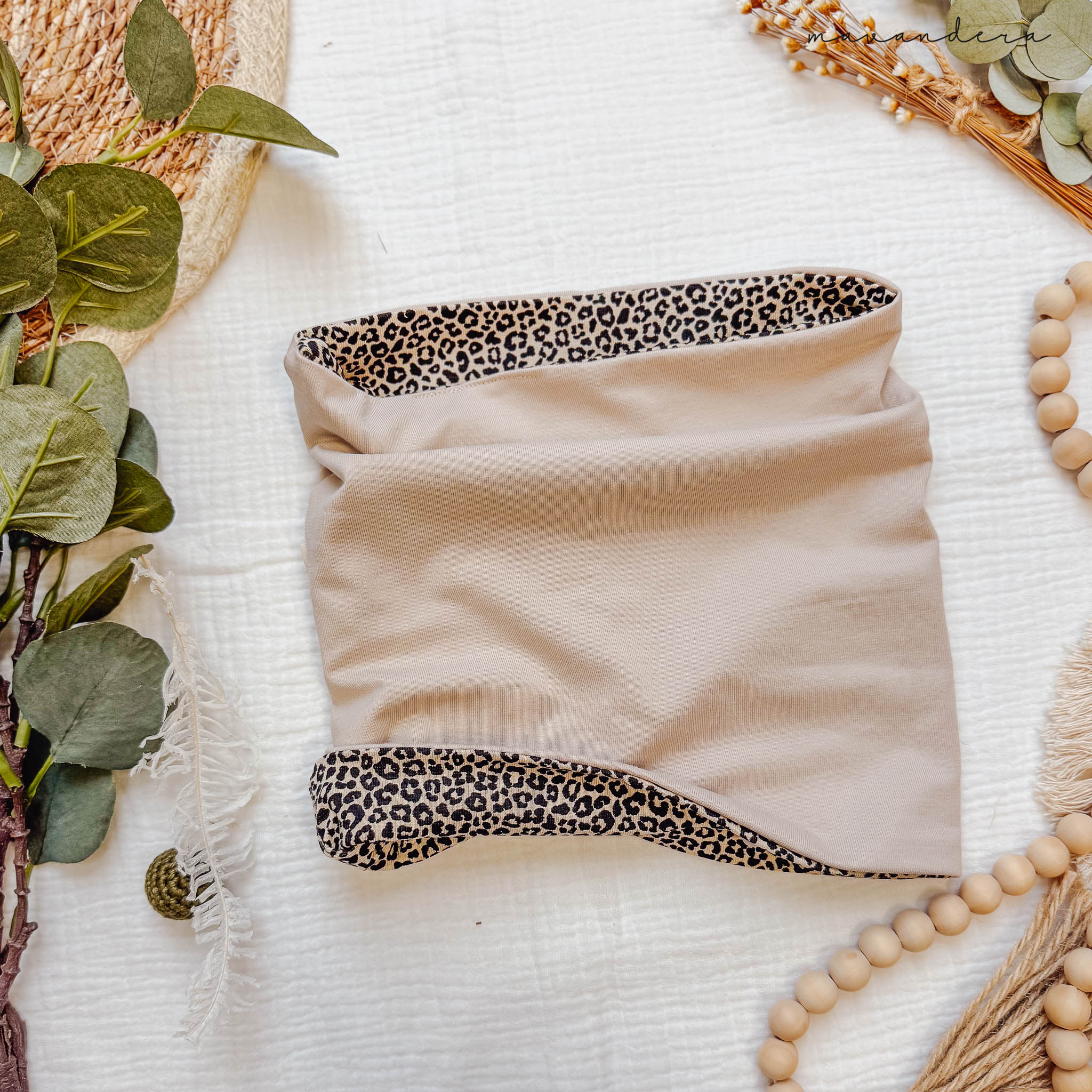 Loop-beige leo schwarz Loop | Wende Schal - beige|Leo.schwarz (+Beanie) – Bild 1