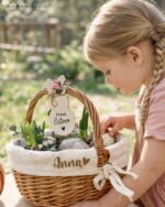 Personalisiertes Osterkörbchen mit Anhänger | handgeflochtenes Weidenkörbchen