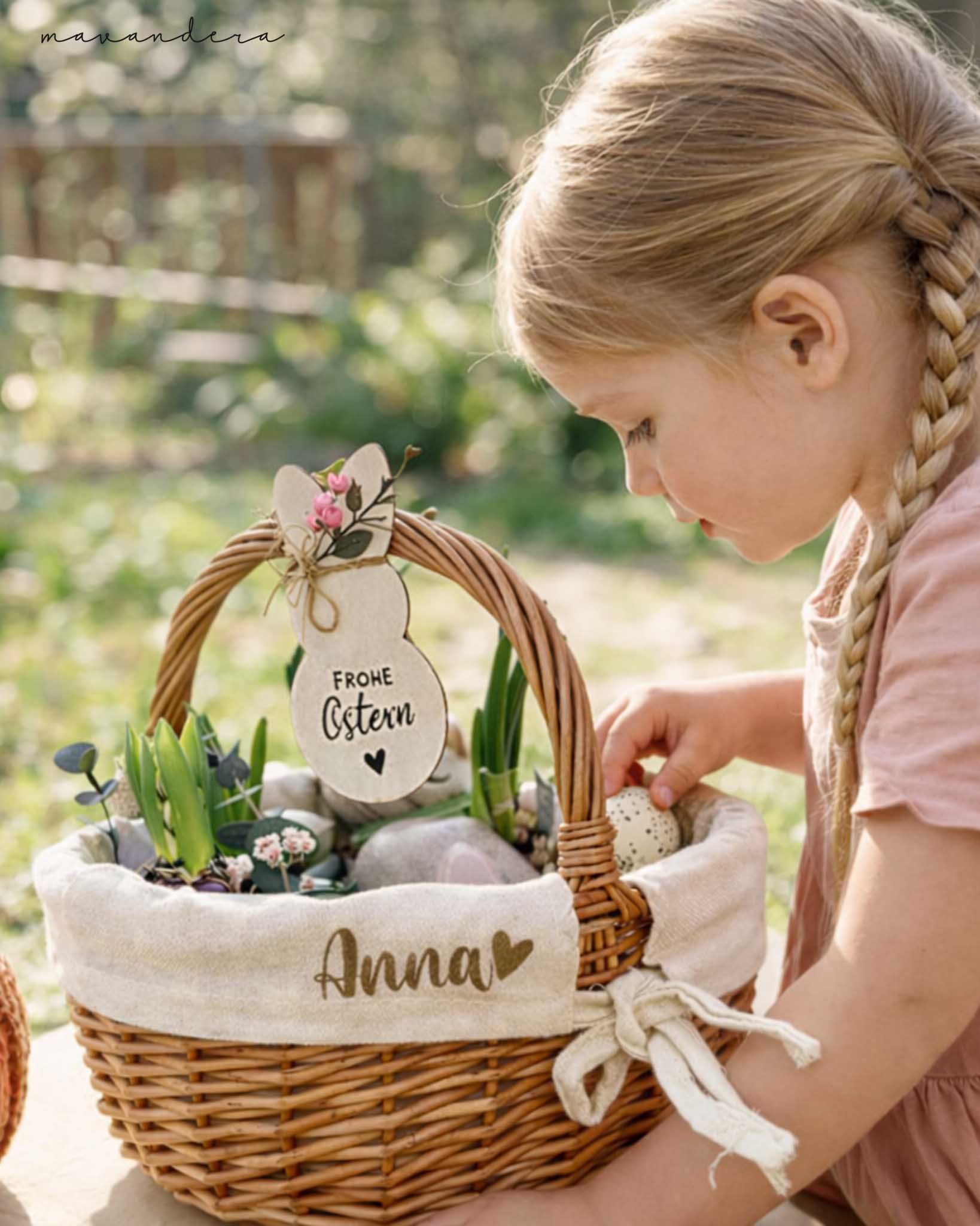 Körbchen Personalisiertes Osterkörbchen mit Anhänger | handgeflochtenes Weidenkörbchen – Bild 1
