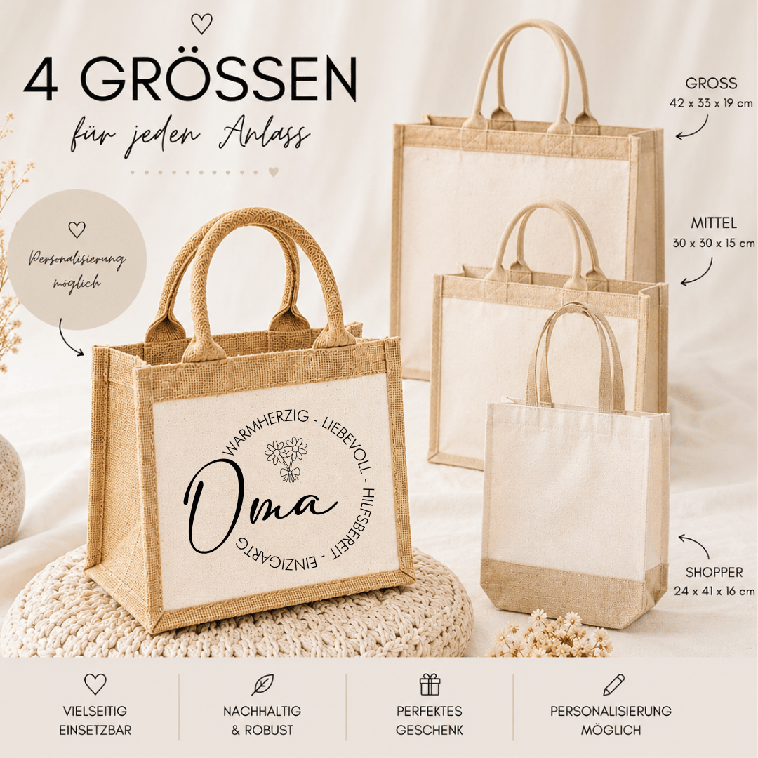 Oma Wamherzig Jute Tasche | OMA - verschiedene Größen & Personalisierung möglich – Bild 1