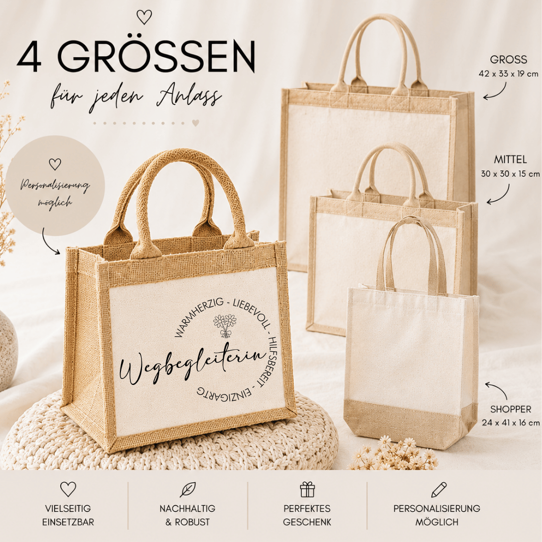 Wegbegleiterin Jute Tasche | Wegbegleiterin - verschiedene Größen & Personalisierung möglich – Bild 1