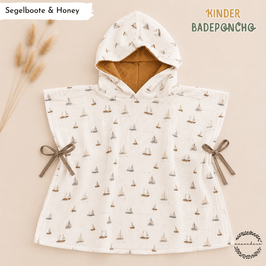 Poncho Segel Honey Musselin Bade Poncho KINDER | Segelboot & Money – Bild 1