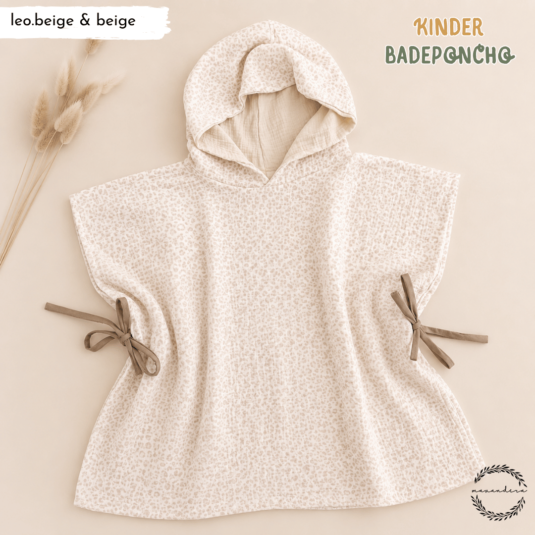 Poncho beige Musselin Bade Poncho KINDER | Leo beige & beige – Bild 1
