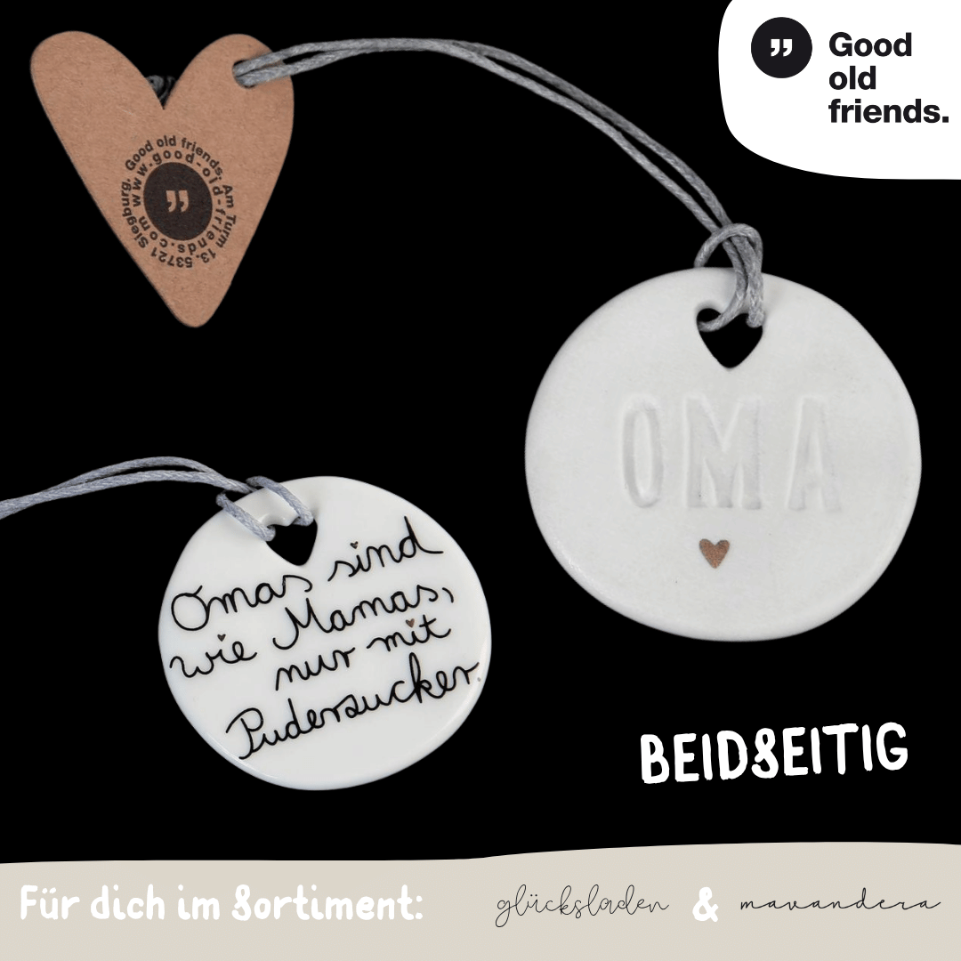 16211 Famlien Taler beidseitig | OMA - Porzellan mit Spruch - good old friends – Bild 1
