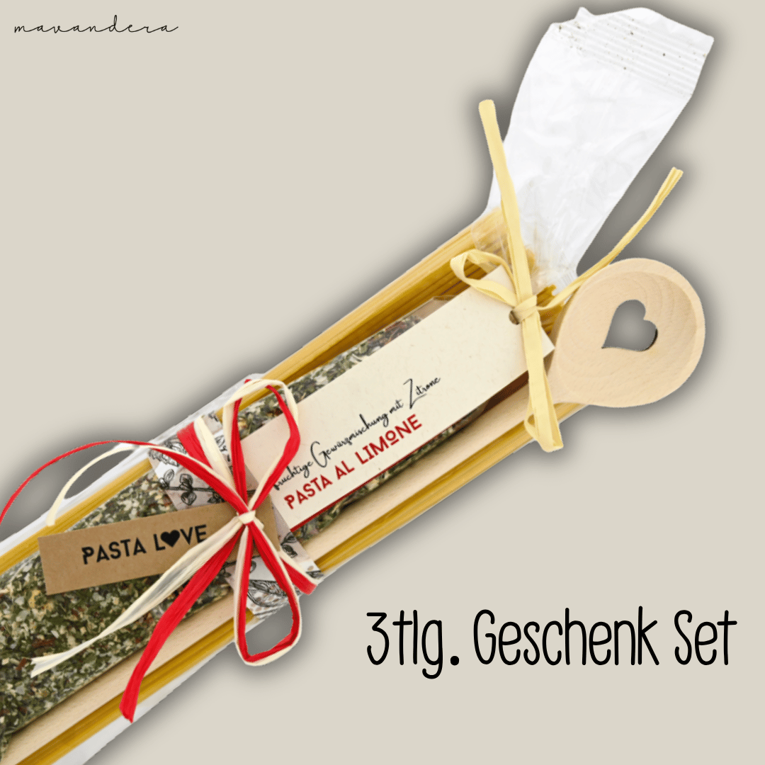 Pasta Limone Set Geschenkset | Pasta Love - LIMONE | mit Spaghetti, Gewürzzubereitung und Kochlöffel – Bild 1