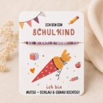 Schulkind #neu – Armband mit Karte | Perlen lila