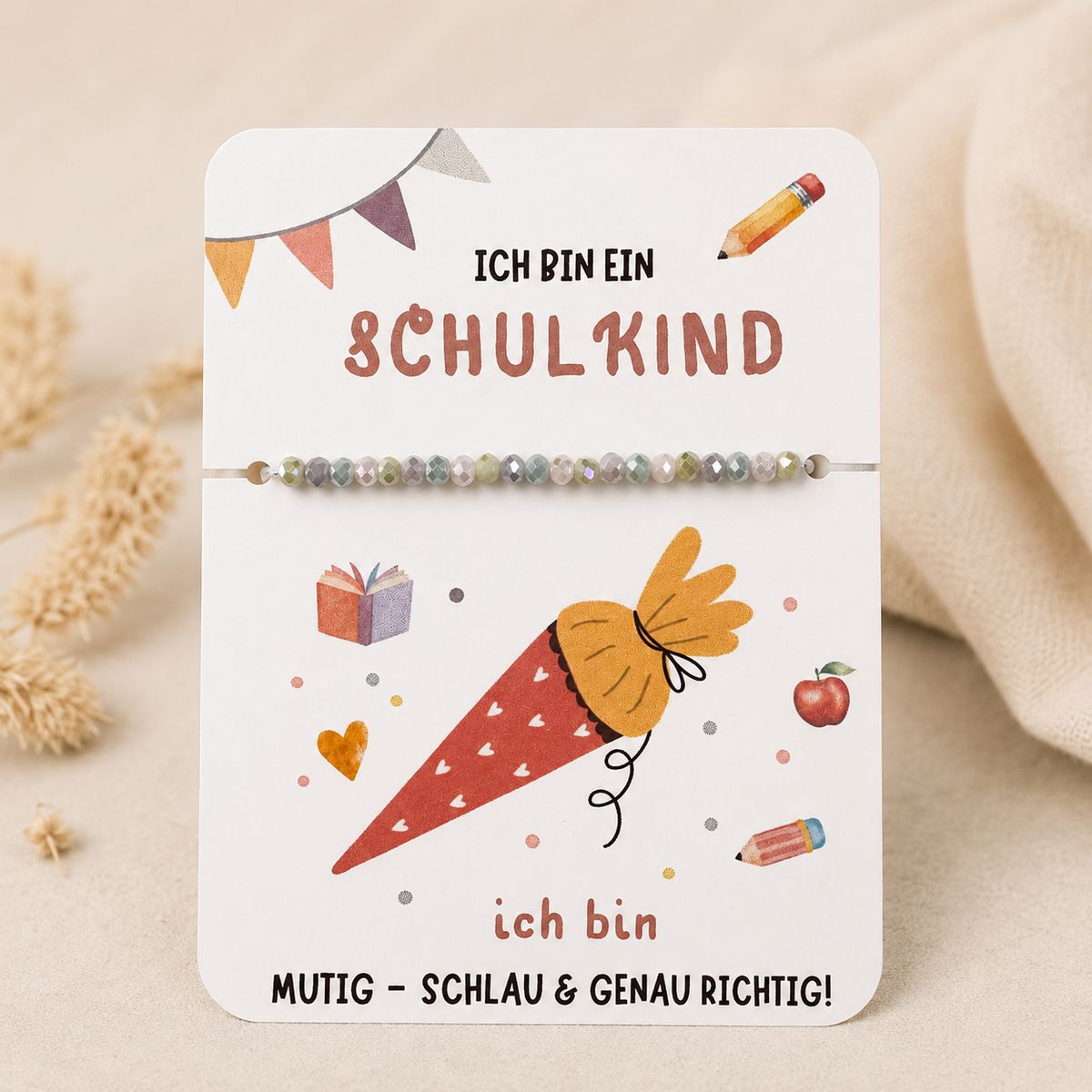 Schulkind_Armband_Girl-perlen glitzer Schulkind #neu – Armband mit Karte | Perlen Pastell – Bild 1
