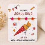 Schulkind #neu – Armband mit Karte | Blumen pink