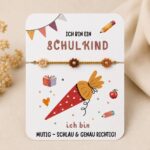 Schulkind #neu – Armband mit Karte | Blumen Beige