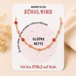 Schulkind #neu – Halskette mit Glücks-Karte | Blümchen orange/rosa