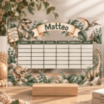 Stundenplan "Matteo" - Dino | mit Holzständer - Personalisiert & Wiederbeschreibbar