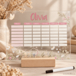 Stundenplan "Olivia" - Blume & Schmetterling | mit Holzständer - Personalisiert & Wiederbeschreibbar