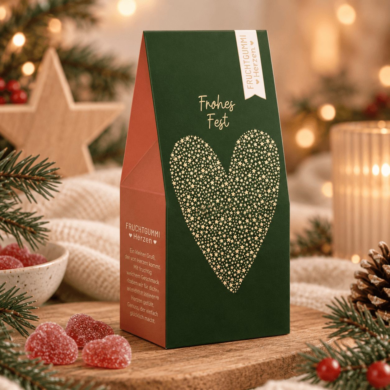 Festliche Fruchtgummi-Herzen im Advent-2 Fruchtgummi - Weihnachten Frohes Fest - Goldveredelung | Grafikwerkstatt – Bild 1