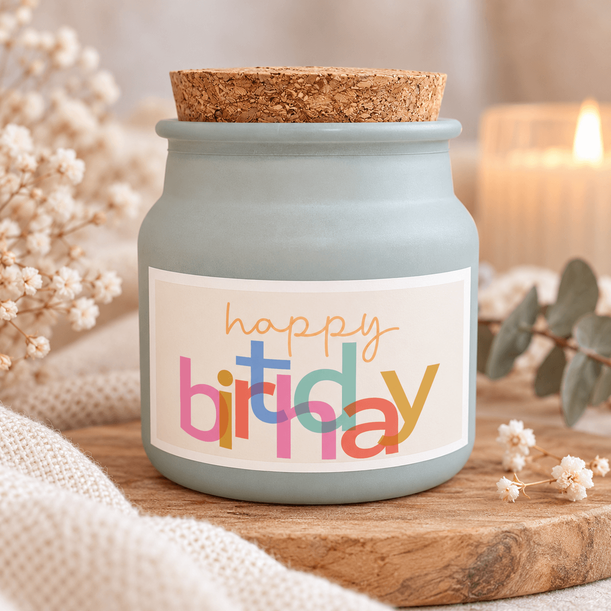 Gemütliches Happy-Birthday-Geschenklicht-2 Wohlfühl Kerze - Happy Birthday | Grafikwerkstatt – Bild 1
