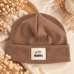 RIB Beanie *new* - Hellbraun | mit Patch nach Wahl - Baby, Kinder, Erwachsene