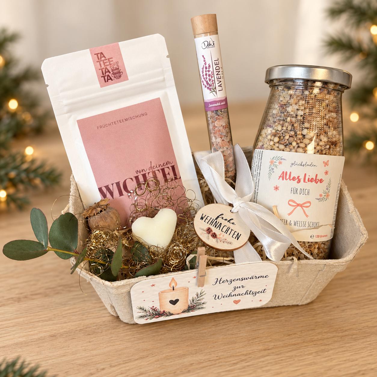 Körbchen 2 - Wichtel Alles Liebe Weihnachtliches Geschenk Körbchen 2 "Alles Liebe" - Wichtel | Deko, Tee, "Alles Liebe" - Müsli, Gewürz, Seife, Anhänger & Kärtchen – Bild 1