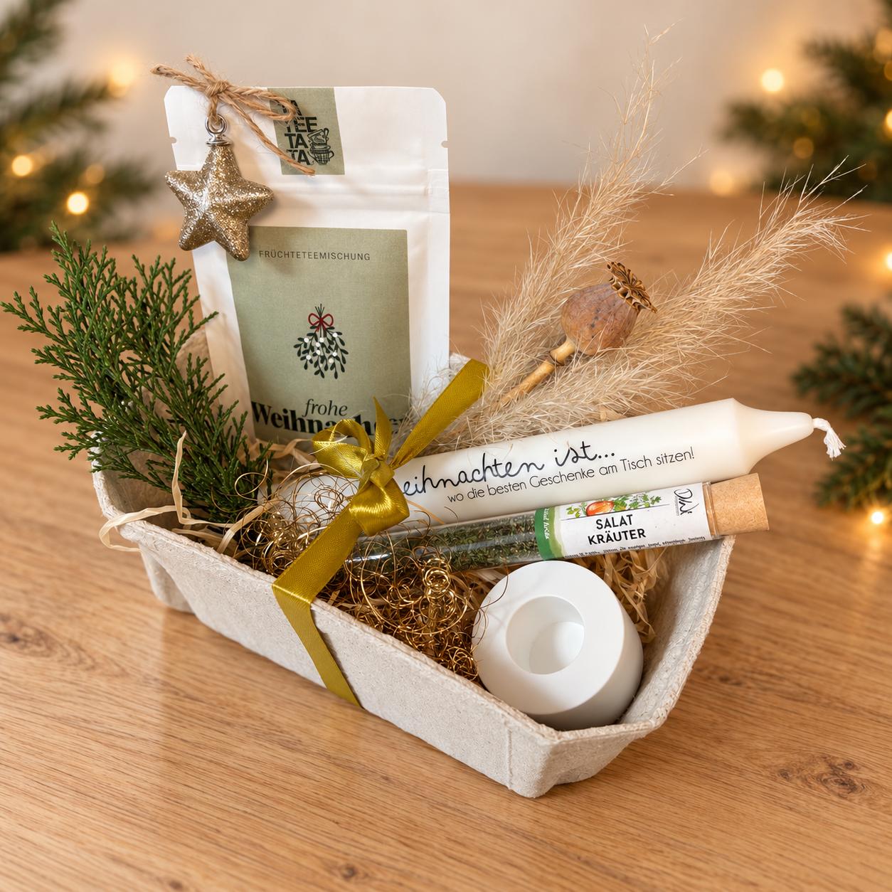 Körbchen 4 - Tee, Kerze, Gewürz 17,90 Weihnachtliches Geschenk Körbchen 4 "Kerzenlicht" - mit Gewürz, Kerze, Kerzenhalter, Tee und Deko Stern + weihnachtlicher Deko – Bild 1