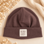 RIB Beanie *new* - Leo - schokobraun | mit Patch nach Wahl - Baby, Kinder, Erwachsene