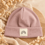 RIB Beanie *new* - Altrosa hell | mit Patch nach Wahl - Baby, Kinder, Erwachsene