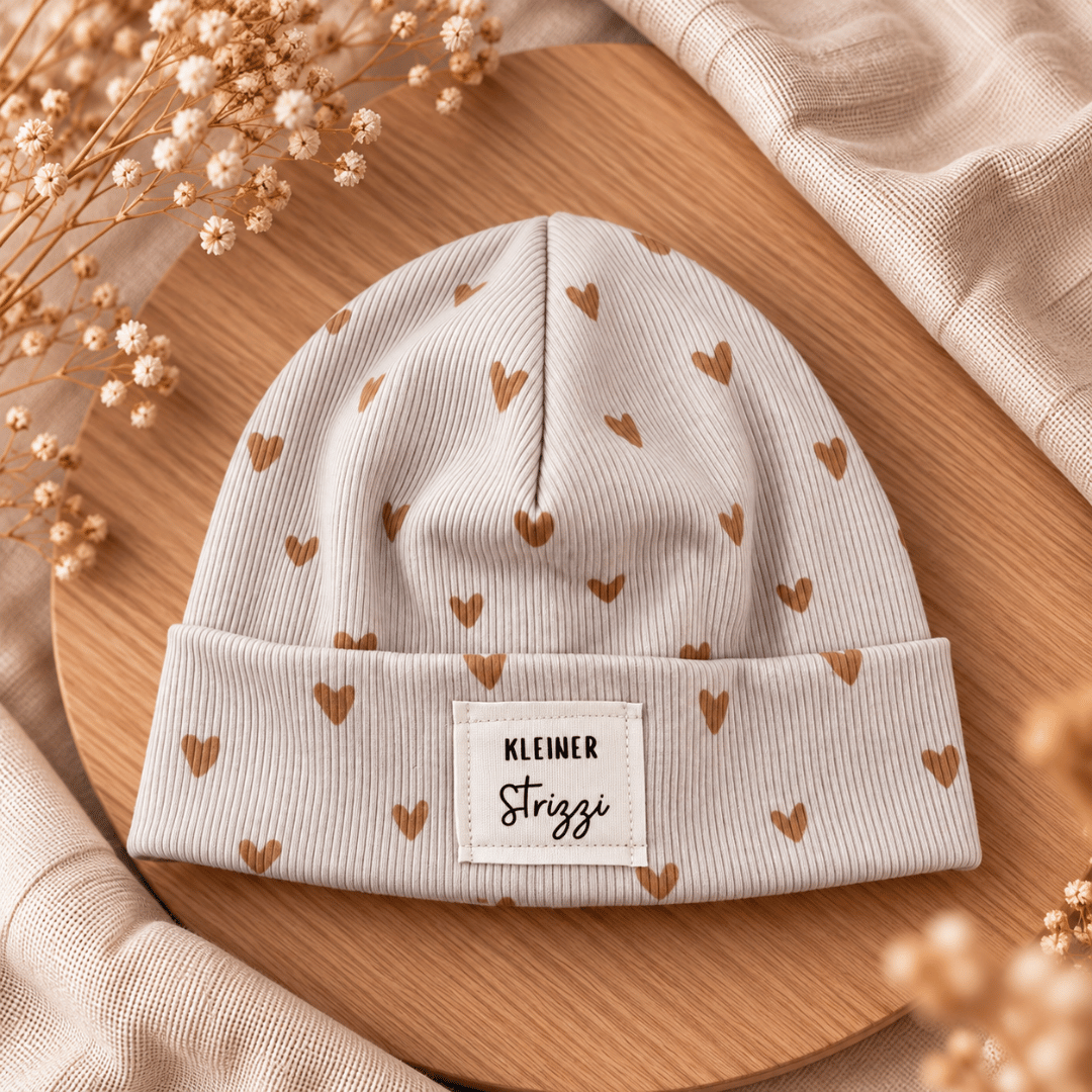 RIB BEANIE - herzal rosa RIB Beanie *new* - Herzal.Rosa | mit Patch nach Wahl - Baby, Kinder, Erwachsene – Bild 1