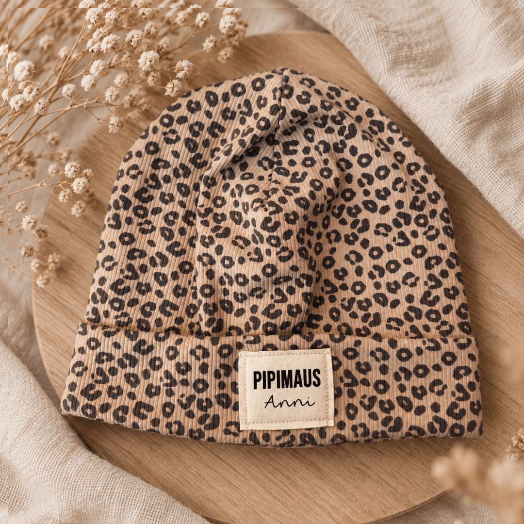 RIB BEANIE - leo sand RIB Beanie *new* - Leo - Sand | mit Patch nach Wahl - Baby, Kinder, Erwachsene – Bild 1