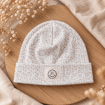 RIB Beanie *new* - Leo - beige.weiss | mit Patch nach Wahl - Baby, Kinder, Erwachsene