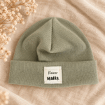 RIB Beanie *new* - olive | mit Patch nach Wahl - Baby, Kinder, Erwachsene