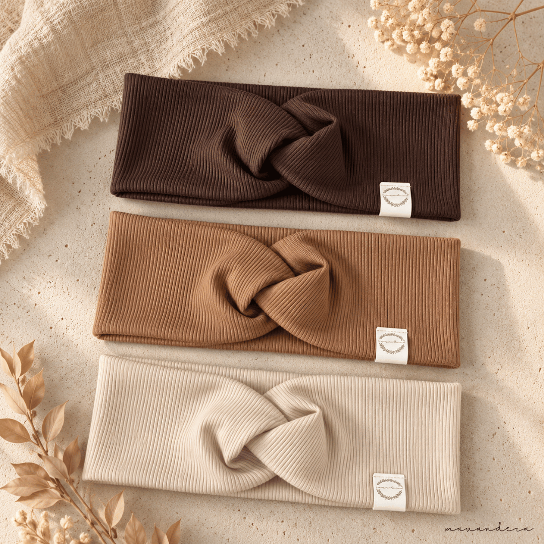 RIB Schoko Hellbraun Beige RIB - Schokobraun | Hellbraun | Beige - Handgemachte Stirnbänder, Twist & Scruncies – Accessoires für Babys, Kinder & Damen – Bild 1