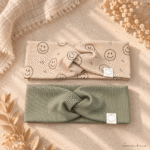RIB - Smiley Beige | Olive - Handgemachte Stirnbänder, Twist & Scruncies – Accessoires für Babys, Kinder & Damen